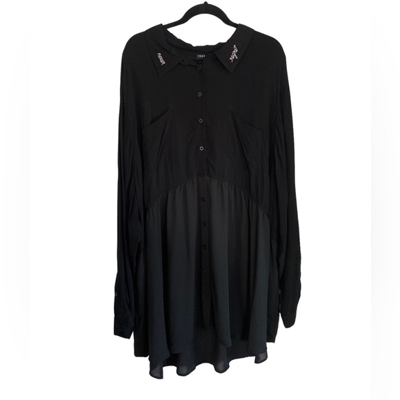 Torrid "Never Regret" Long Sleeve Black Button Down Tunic Dress Shirt Size 6 - Picture 2 of 9